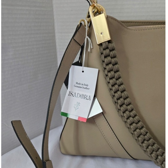Isadora Leather Shoulder Bag in Marmo Beige with Crossbody Strap - Picture 2 of 4